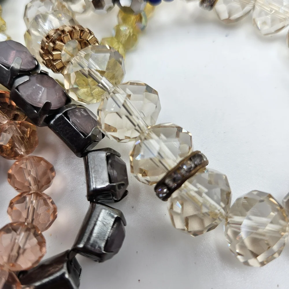 NEW VINTAGE Mixed Color Faceted Glass Beaded Stretch Bracelet Lot of 12